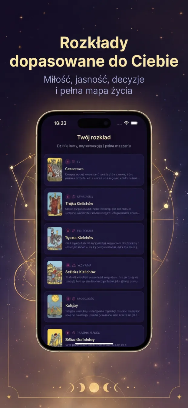 Pięć rozkładów tarota w aplikacji Moja Wróżba