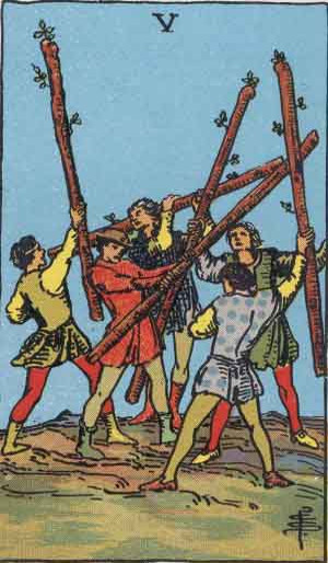 Piątka Buław - Karta Tarota